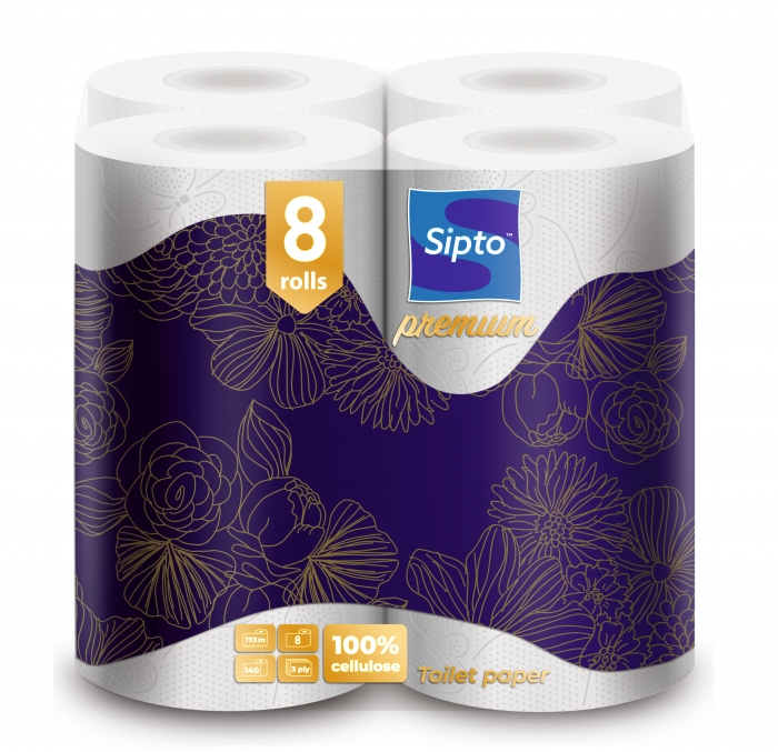 Бумага туалетная "Sipto Premium" (8 рул., трехслойная)