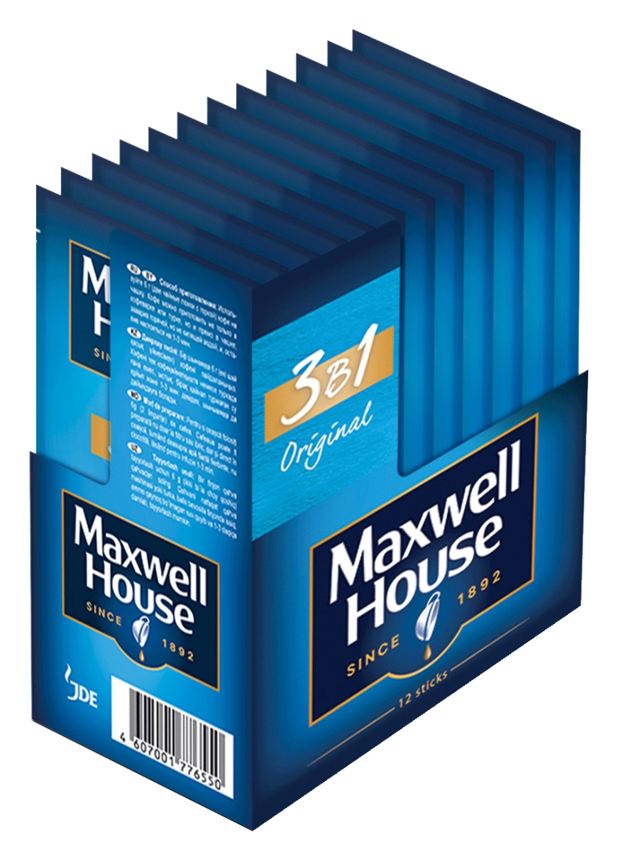 Кофе Maxwell House 3 в 1 (12 х 14г) - Кофе порционный - Доставка питьевой  воды в офис, на дом. Доставка воды в Минск и регионы. Кулер для воды, помпа  для воды.